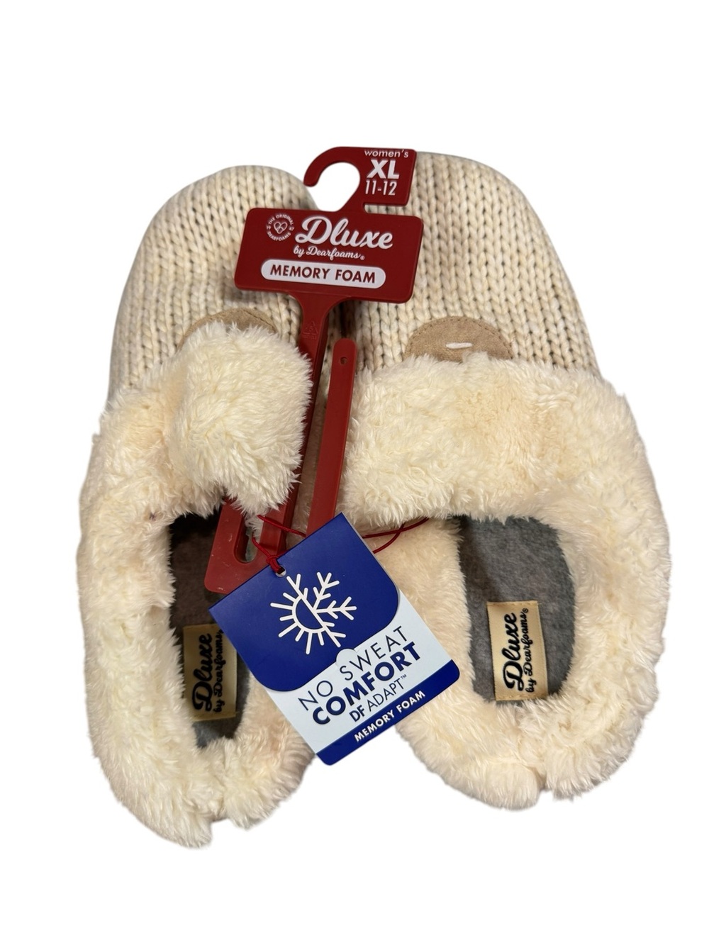 dearfoams Cream Plush-Lined Memory Foam Slippers - XL